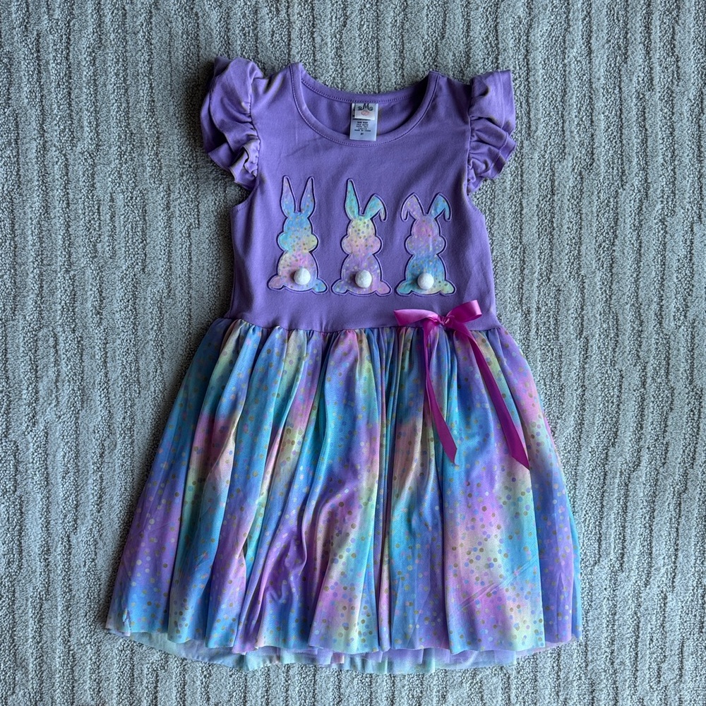 Mia Belle Girls Purple Bunny Tutu Dress with Pastel Skirt size 8